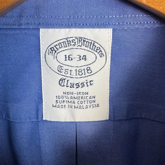 Brooks Brothers Classic Men's Long Sleeve Supima Cotton Button Up Shirt Blue 16 - Picture 4 of 14